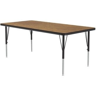 Correll 30"x60" Rectangular Classroom Activity Table, Height Adjustable (19"-29"), Medium Oak Durable Thermal Fused Laminate, School Furniture