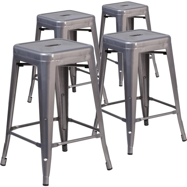 Flash Furniture Lincoln 4 Pack 24'' High Backless Clear Coated Metal Indoor Counter Height Stool with Square Seat