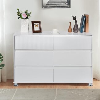 Modern 6-Drawer Dresser for Bedroom & TV Stand, Wide White Drawers
