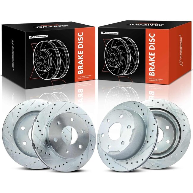 A-Premium Front and Rear Drilled and Slotted Disc Brake Rotors Compatible with Select Chevy and GMC Models - Silverado 1500 1999-2006, Tahoe 2000-2001, Sierra 1500, Astro, Yukon(XL 1500), Safari