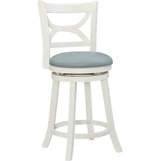 Glenda Cream Counter Stool with Blue Faux Leather Seat by Powell