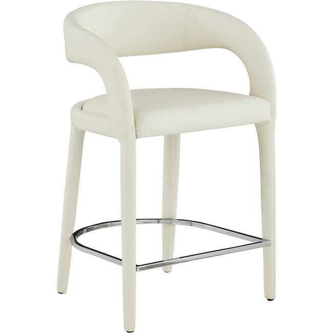 Meridian Furniture 989Cream-C Sylvester Collection Modern | Contemporary Faux Leather Upholstered Counter Height Stool with Rounded Back, 23.5" W x 22" D x 37.5" H, Cream