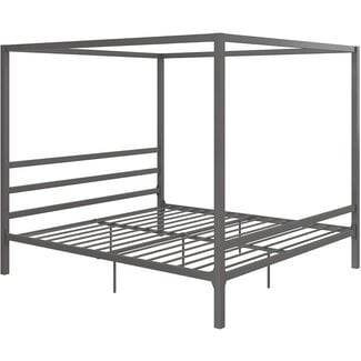 DHP Modern Metal Canopy Platform Bed with Minimalist Headboard and Four Poster Design, Underbed Storage Space, No Box Spring Needed, King, Gunmetal Gray