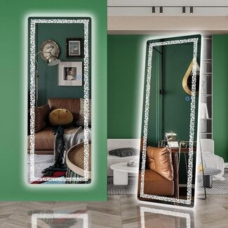 Hasipu 63" x 20" Full Length Mirror with LED Lights, Full Body Mirror with Triangle Pattern Light, LED Free Standing Floor Mirror, Wall Mounted Mirror Dimming & 3 Color Modes (White)