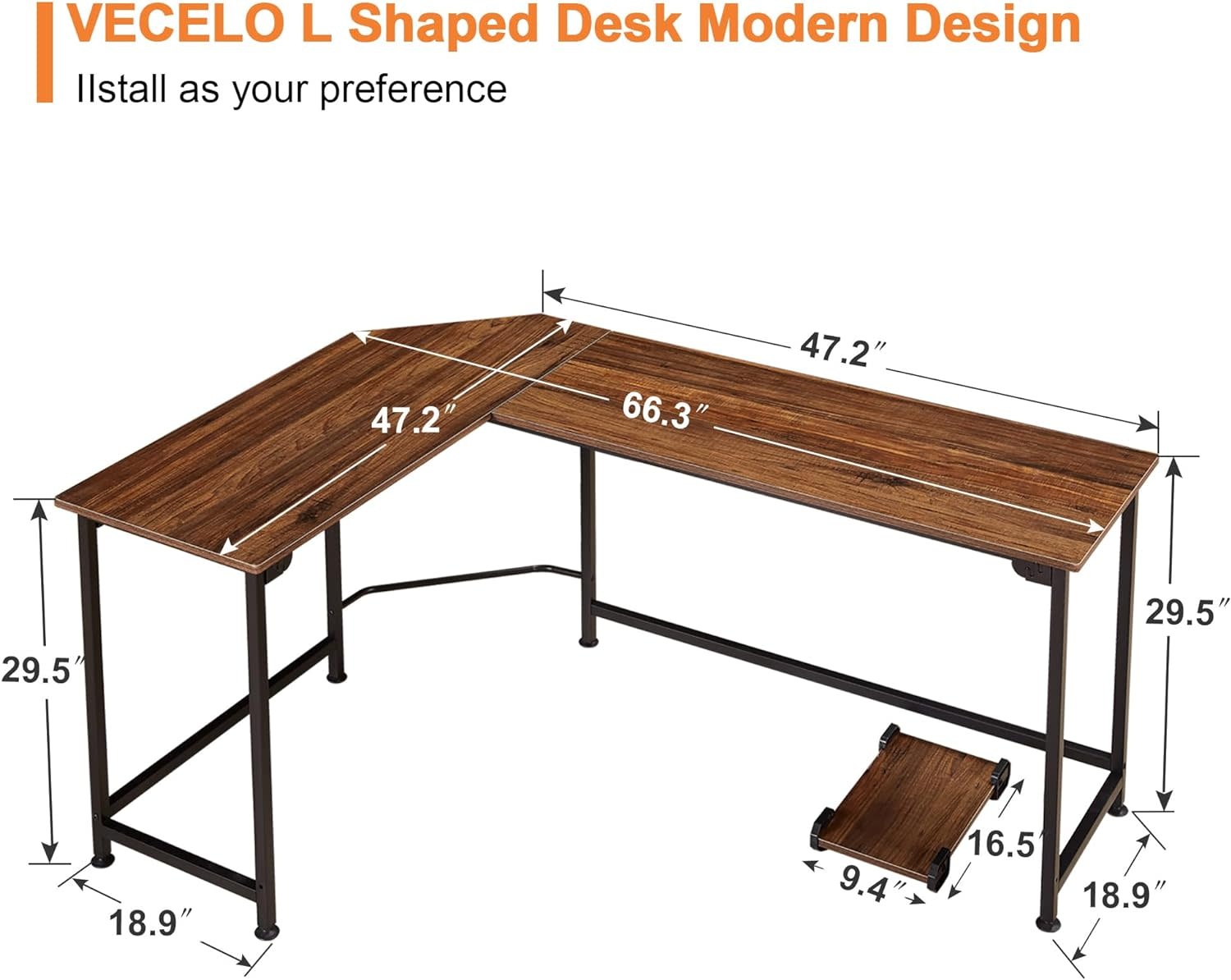 VECELO VECELO L Shaped Computer Corner Desk with CPU Stand/PC Laptop