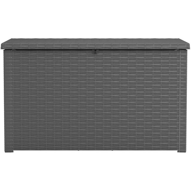 Keter Java XXL 230 Gallon Resin Rattan Look Large Outdoor Storage Deck Box for Patio Furniture Cushions, Pool Toys, and Garden Tools, Grey