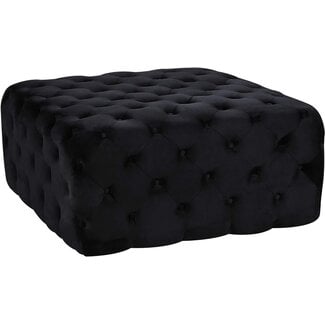 Meridian Furniture Ariel Collection Modern  Contemporary Black Velvet Upholstered Ottoman/Bench with Deep Button Tufting, Solid Wood Frame, Square,