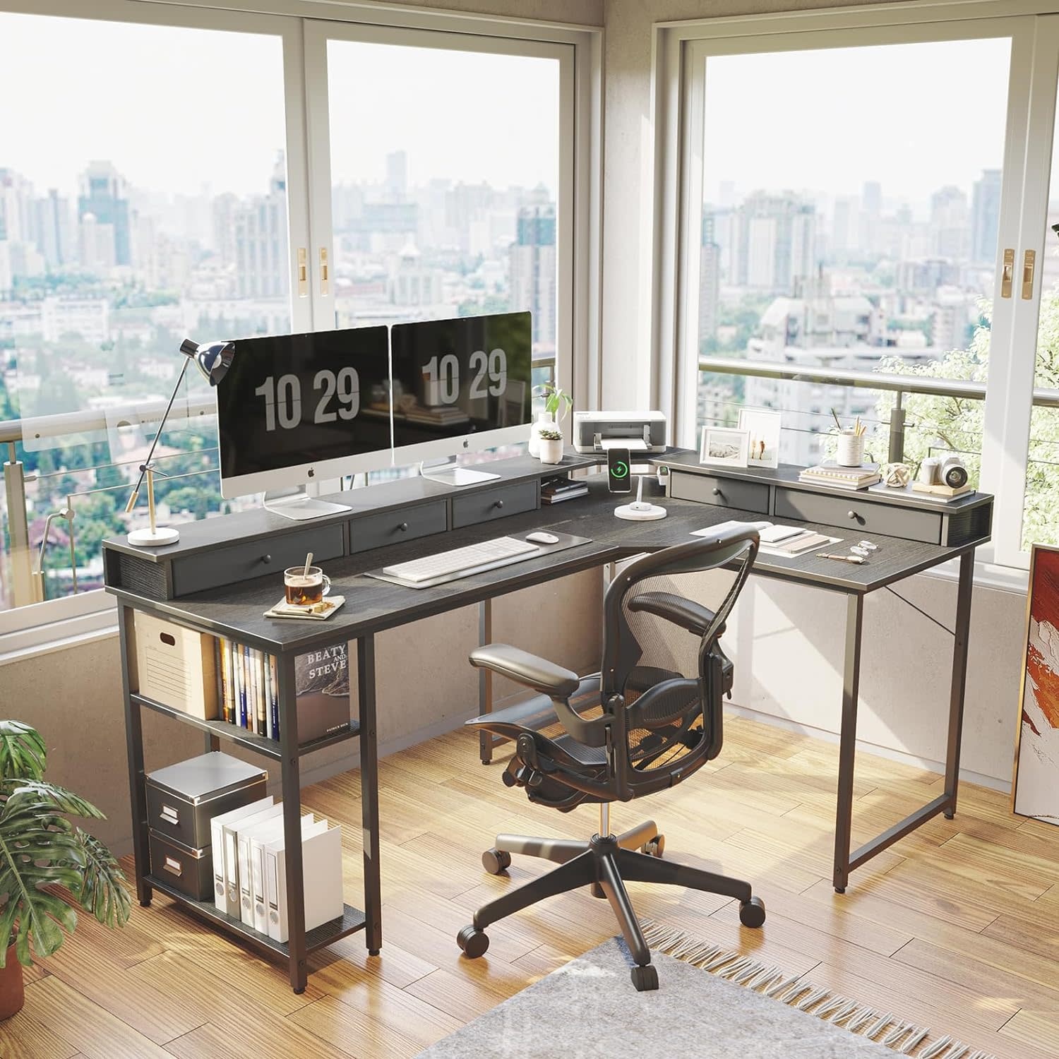 Treesland L Shaped Desk, 67 * 47 Inch Computer Desk with 5 Drawers
