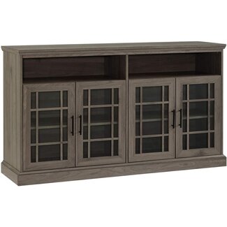 Walker Edison Classic Glass Door Universal TV Stand for TV's up to 64" Flat Screen Living Room Storage Cabinet Doors and Shelves Entertainment Center, 58 Inch, Slate Grey