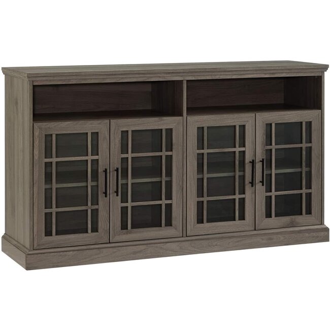 Walker Edison Classic Glass Door Universal TV Stand for TV's up to 64" Flat Screen Living Room Storage Cabinet Doors and Shelves Entertainment Center, 58 Inch, Slate Grey