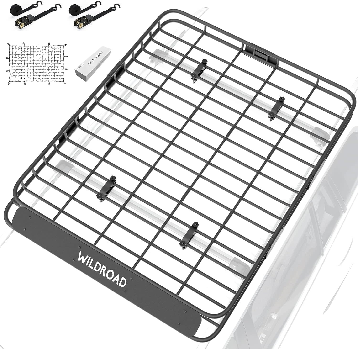 WILDROAD Roof Rack Cargo Basket, Upgraded 4 Fence Wide Car Roof Basket, 64"x 50"x 4" Universal