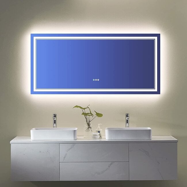 ISTRIPMF 60x28 Inch Bathroom LED Vanity Mirror RGB Color Changing Backlit Bathroom Mirror Shatterproof Dimmable Anti-Fog led Mirror for Bathroom (RGB Multicolor Backlit+Adjustable Front-Lighted)