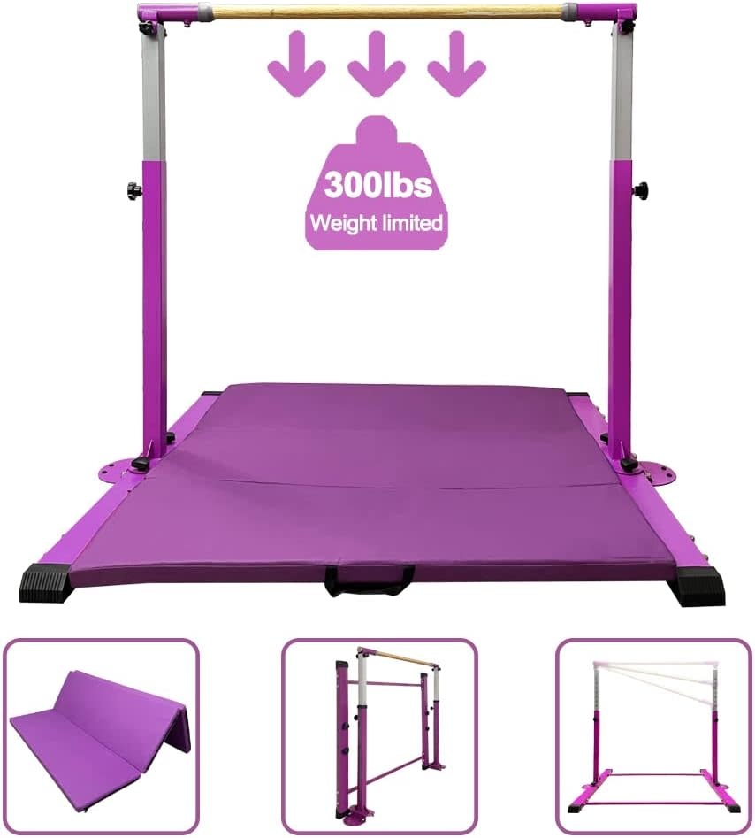GBVUGY Gymnastics Kip Bar with Mat for Home Indoor Training,Horizontal Bar  for Kids Girls Junior,Adjustable Arms from 3' - 5' Gym Equipment,1-4  Levels,300lbs Weight Capacity - Amazing Bargains USA - Buffalo, NY