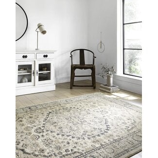 Loloi II Teagan Collection TEA-01 Natural / Lt. Grey 6'-7" x 9'-2", .25" Thick, Area Rug, Soft, Durable, Neutral, Woven, Low Pile, Non-Shedding, Easy Clean, Living Room Rug