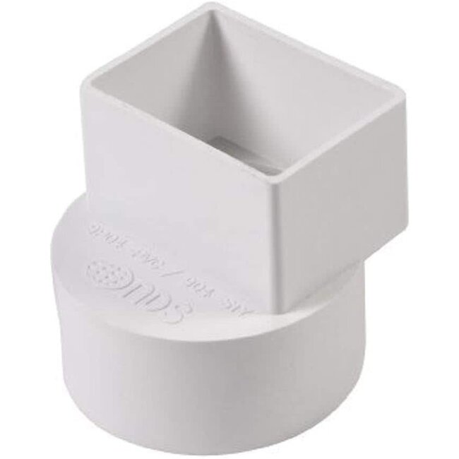 NDS 904 Styrene Offset Down Spout Tubing Adapter, 2-Inch by 3-Inch by 4-Inch, White