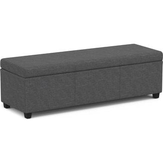 SIMPLIHOME Avalon 54 Inch Wide Contemporary Rectangle Extra Large Storage Ottoman Bench in Slate Grey Polyester Linen Fabric, for The Living Room, Entryway and Family Room