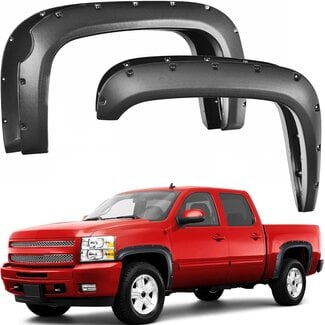 YITAMOTOR Front & Rear Fender Flares Compatible with 2007-2013 Chevy Silverado 1500 (Only Fit 69.3â€ Short Bed) (NOT for GMC Sierra), Off-road Smooth Black Finish Wheel Flares Pocket Riveted Style
