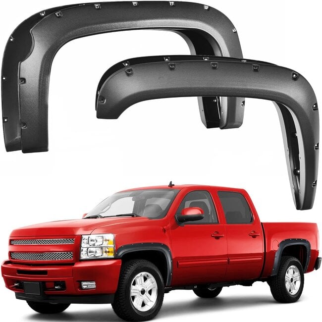 YITAMOTOR Front & Rear Fender Flares Compatible with 2007-2013 Chevy Silverado 1500 (Only Fit 69.3â€ Short Bed) (NOT for GMC Sierra), Off-road Smooth Black Finish Wheel Flares Pocket Riveted Style