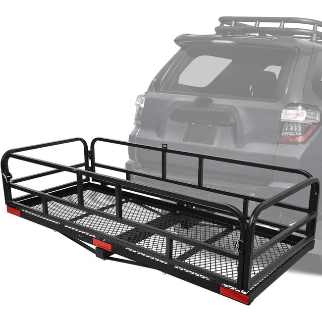 OUTPRIZE Hitch Cargo Carrier Rack, 60 x 24 x 14 Inch Folding Trailer Hitch Mount Cargo Carrier with High Side Rails for RV Truck SUV Van, 500 lbs. Capacity, 2" Receiver