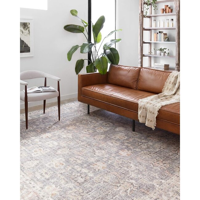 Loloi Skye Collection, SKY-01, Grey / Apricot, 7' x 9', .13" Thick, Oval Area Rug, Soft, Durable, Vintage Inspired, Distressed, Low Pile, Non-Shedding, Easy Clean, Printed, Living Room Rug