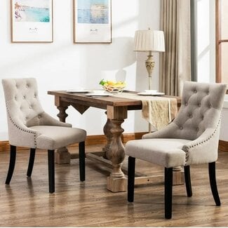 Dining Accent Chair Mecor Curved Shape Tufted Fabric Upholstered Set of 2 Gray