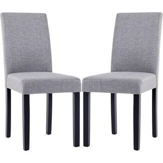 Dining Chairs Set of 2, Upholstered Fabric Side Chair Ergonomic High Back Armless with Wood Legs and Padded Seat for Home Kitchen Dining Room, Gray