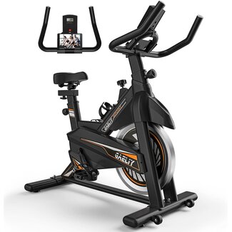 Exercise Bike Stationary Bikes Indoor Cycling Bike Spin Bike Belt Drive Indoor Exercise Bike with LCD Monitor and Comfortable Orange Seat Cushion