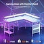 FEMOND Gaming Desk with LED Lights, L Shaped Computer Desk with Power Outlet, Corner Office Desk with Storage Shelves & Monitor Stand, L-Shaped Gaming Table Desk for Home Office Desks, 55 Inch- White