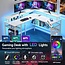FEMOND Gaming Desk with LED Lights, L Shaped Computer Desk with Power Outlet, Corner Office Desk with Storage Shelves & Monitor Stand, L-Shaped Gaming Table Desk for Home Office Desks, 55 Inch- White