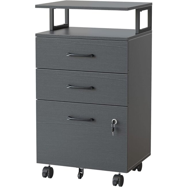FEZIBO File Cabinet with Lock for Home Office, 3-Drawer Rolling Filing Cabinet, Home Office File Cabinet for A4/Letter/Legal Size, Printer Stand, Wooden Storage Cabinet, Black