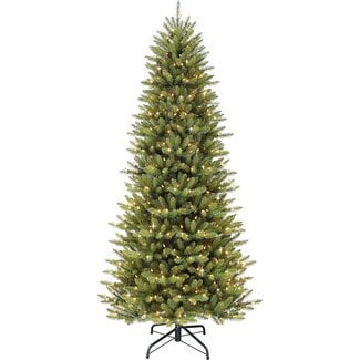 Puleo International 10 Foot Pre-Lit Slim Fraser Fir Artificial Christmas Tree with 900 UL Listed Clear Lights, Green