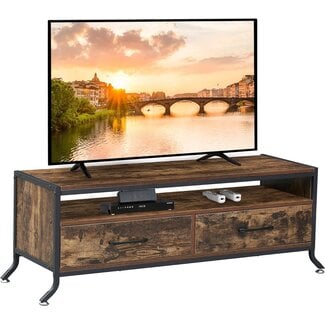 VECELO Industrial TV Stand, Television Console with 2 Storage Cabinet for Living Room, Home Media Entertainment Center, Wood Look Accent Coffee Table with Metal Frame, 47"x 15.7"x17.7", Vintage Brown