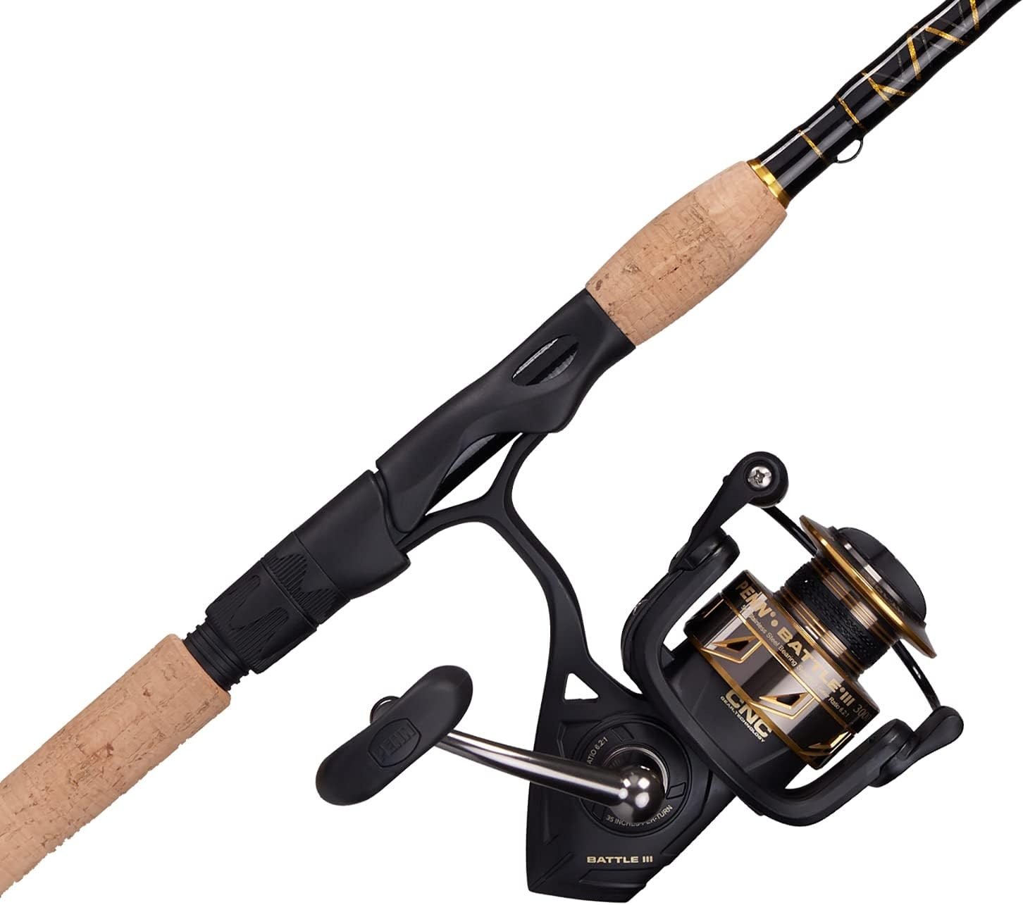 PENN 6’6” Battle III Fishing Rod and Reel Spinning Combo, 6’6”, 1 Graphite  Composite Fishing Rod with 6 Reel, Durable, Break Resistant and