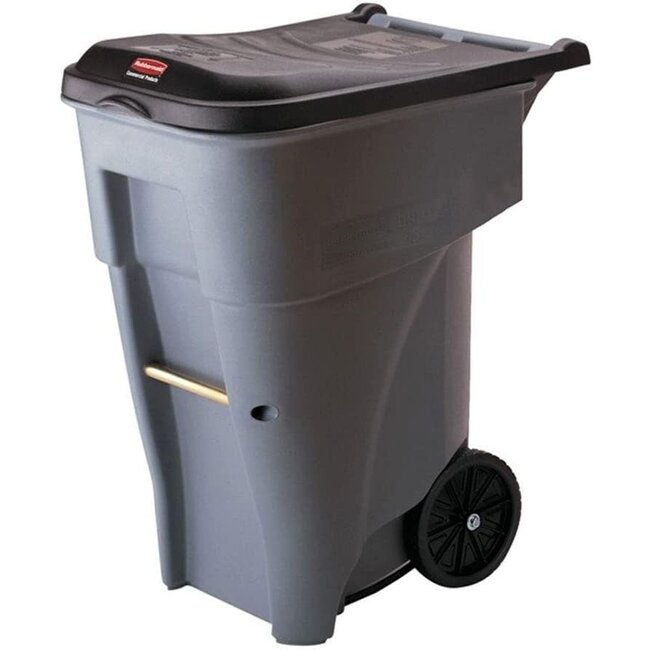RUBBERMAIDCOMMERCIAL 9W21GY Brute Rollout Heavy-Duty Waste Container, Square, Polyethylene, 65gal, Gray