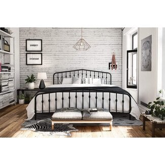 Novogratz Bushwick Metal Bed, Modern Design, King Size - Black