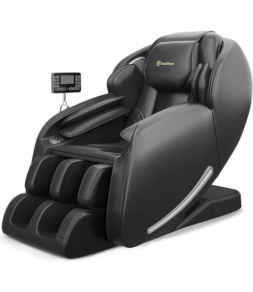 Real Relax Massage Chair, Full Body Zero Gravity SL-Track Shiatsu Massage Recliner Chair with Heat Body Scan Bluetooth Foot Roller, Favor-06 Black