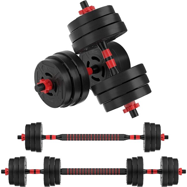 Signature Fitness 60LB 2 in1 Portable Changeable Dumbbell and Barbell Kettlebell Set With Adjustable Weights