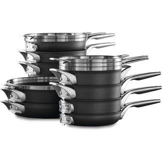 Calphalon 15-Piece Pots and Pans Set, Stackable Nonstick Kitchen Cookware with Stay-Cool Stainless Steel Handles, Black