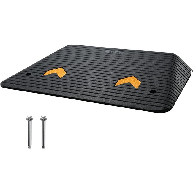 VEVOR Upgraded Rubber Threshold Ramp, 4" Rise Door Ramp with 1 Channel, Natural Rubber Car Ramp with Non-Slip Textured Surface, 33069Lbs Load Capacity Curb Ramp for Wheelchair and Scooter Black