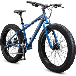 Mongoose Juneau Adult Fat Tire Bike, 26x3-Inch Wheels, 16 Speed Drivetrain, Aluminum Frame, Blue