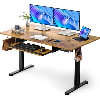ErGear Electric Standing Desk with Keyboard Tray, 55x28 Inches Adjustable Height Sit Stand Up Desk, Home Office Desk Computer Workstation,Vintage Brown