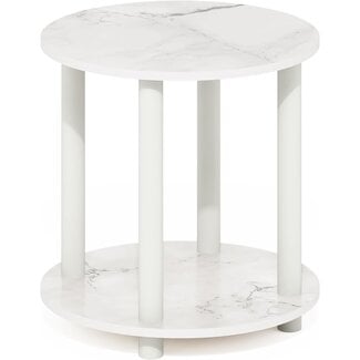 Furinno Turn-N-Tube 2-Tier Round Wooden End Table, Marble White