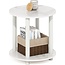 Furinno Turn-N-Tube 2-Tier Round Wooden End Table, Marble White