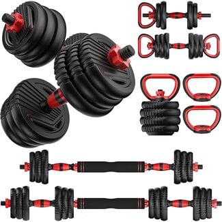 Trakmaxi Adjustable Dumbbell Set 55LB Free Weights Dumbbells, 4 in 1 Weight Set, Dumbbell, Barbell, Kettlebell, Push-up, Home Gym Fitness Workout Equipment for Men Women(55LBS)