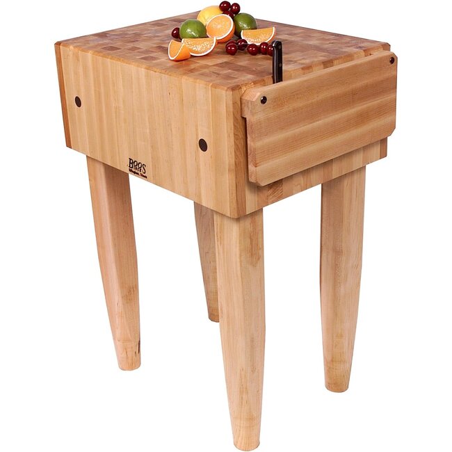 John Boos PCA2 Maple Wood End Grain Solid Butcher Block with Side Knife Slot, 24 Inches x 18 Inches x 10 Inch Top, 34 Inches Tall, Natural Maple Legs