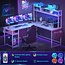 Aheaplus L Shaped Desk with Power Outlet & LED Strip, Reversible L-Shaped Corner Computer Desks Gaming Desk with Storage Shelf & Monitor Stand, Modern 2 Person Home Office Desk, Writing Desk, White