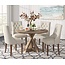 Finch Alfred Round Solid Wood Rustic Dining Table for Farmhouse Kitchen Room Decor, Wooden Trestle Pedestal Base, 47" Wide Circular Tabletop, Distressed Beige