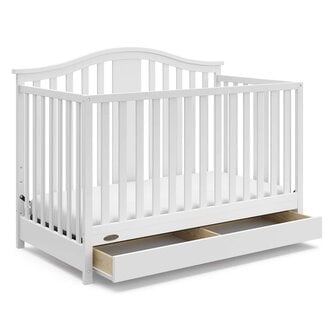 Graco Solano 4-in-1 Convertible Crib with Drawer Combo (White) â€“ GREENGUARD Gold Certified, Includes Full-Size Nursery Storage Drawer, Converts to Toddler Bed and Full-Size Bed