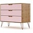Manhattan Comfort Rockefeller 3-Drawer Wood Dresser in Rose Pink