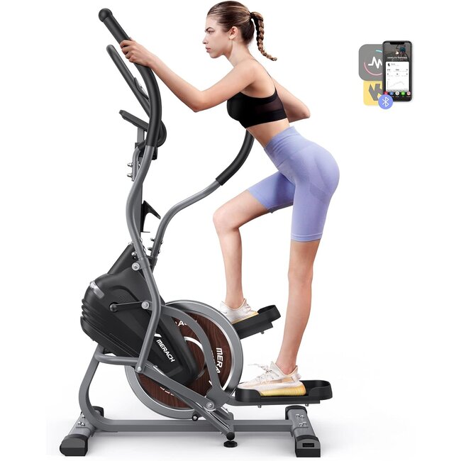 MERACH 3 in 1 Cardio Climber Stepping Elliptical Machine with Exclusive App, Compact Elliptical Training Machines for Home Use, Total Body Fitness, 16-Level Ultra-Quiet Magnetic Resistance, E17
